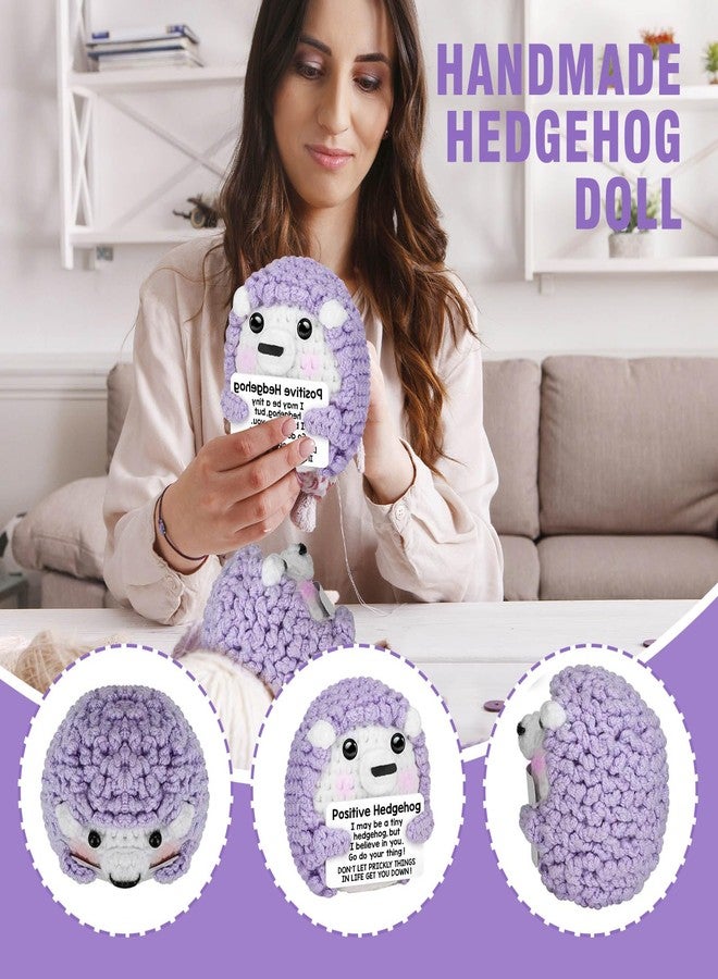 Gorbgle Mini Positive Crochet Animals, Inspirational Birthday Gifts for Women, Funny Emotional Support Crochet Plush Decor for Men Mom Dad Husband Daughter Sister Best Friend Coworker, Hedgehog - Image 2